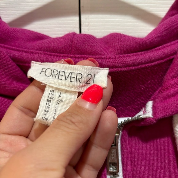FOREVER 21 Women’s Pink & White Zip Up Hooded Hoodie Sweatshirt Jacket - size S - Picture 4 of 4